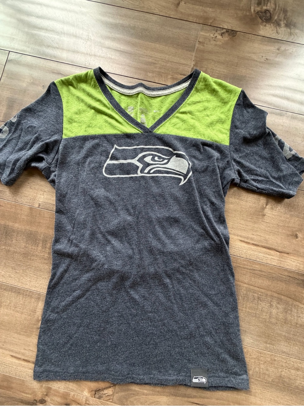 Seattle Seahawks Women's V-Neck Jersey Tee - Gray & Lime